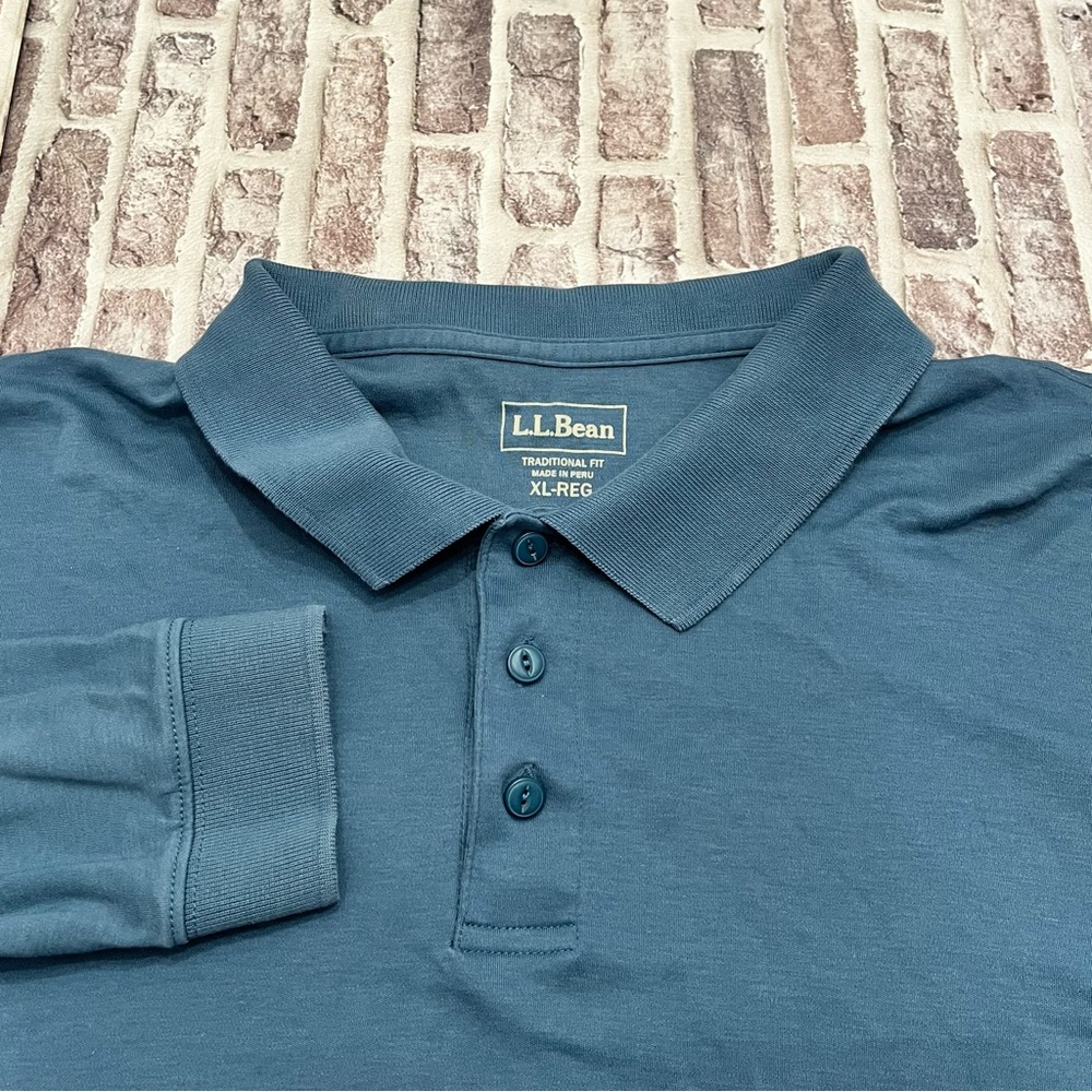 L.L. Bean Shirt Long Sleeve Polo Pima Cotton Men’s‎ XL Blue Made in Peru 262175